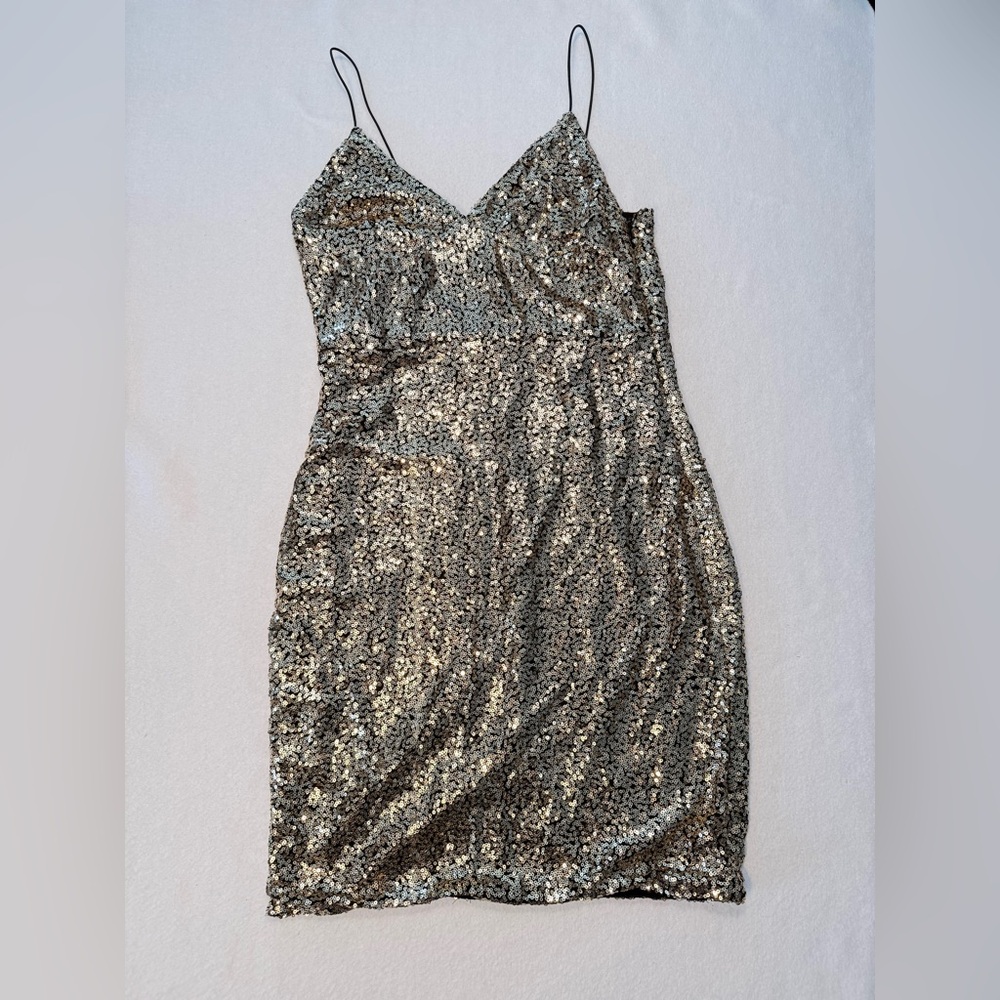NWT Club L London Gold Sequin Mini Dress with Straps Size US 8 #2175